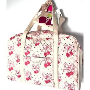 Betsey Johnson Quilted Cherry Bow Travel Weekender Duffel Bag & Pouch NWT
